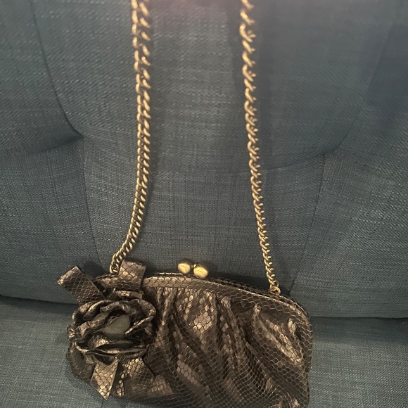 Isabella Fiore Black Snake-Embossed Evening Bag + Matching Pouch - Picture 4 of 13